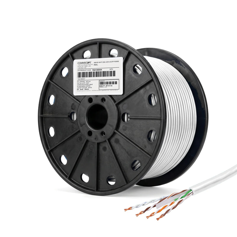Câble en vrac CommScope GigaSPEED X10D Cat6A U/UTP blanc sur touret