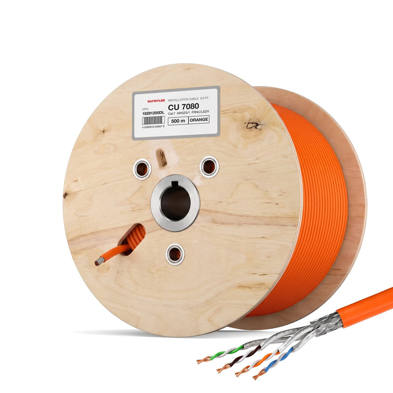 Câble en vrac Datwyler CU 7080 2x4P Cat7 S/FTP orange