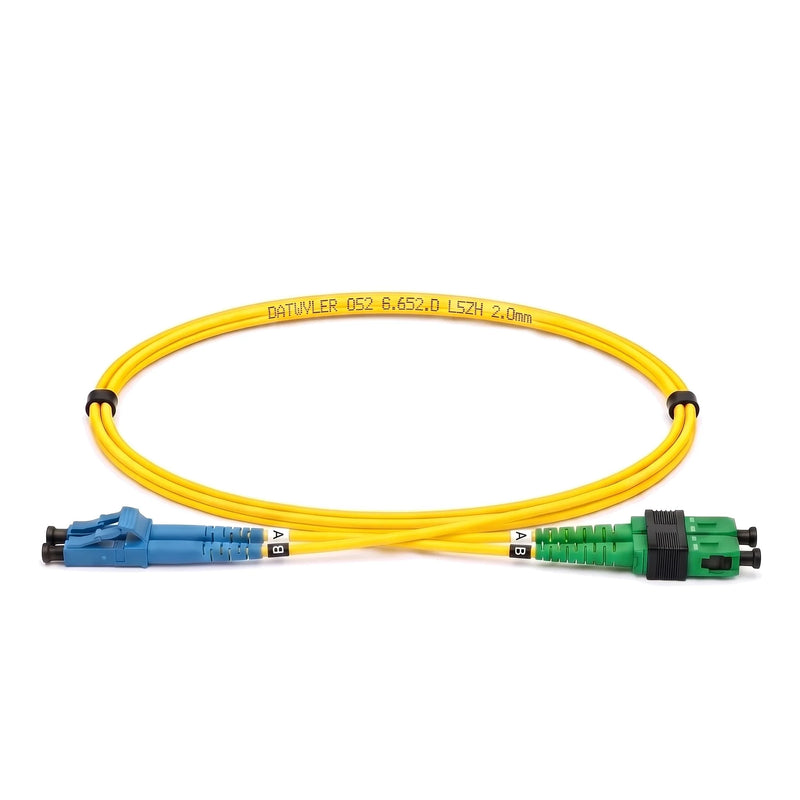 Jarretière optique Datwyler monomode LCD/PC vers SCD/APC duplex, jaune