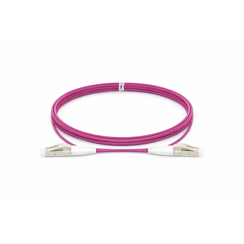 Jarretière fibre optique LC/UPC vers LC/UPC OM4 multimode uniboot duplex magenta LSZH 50/125µm pour connectivité haut débit centre de données