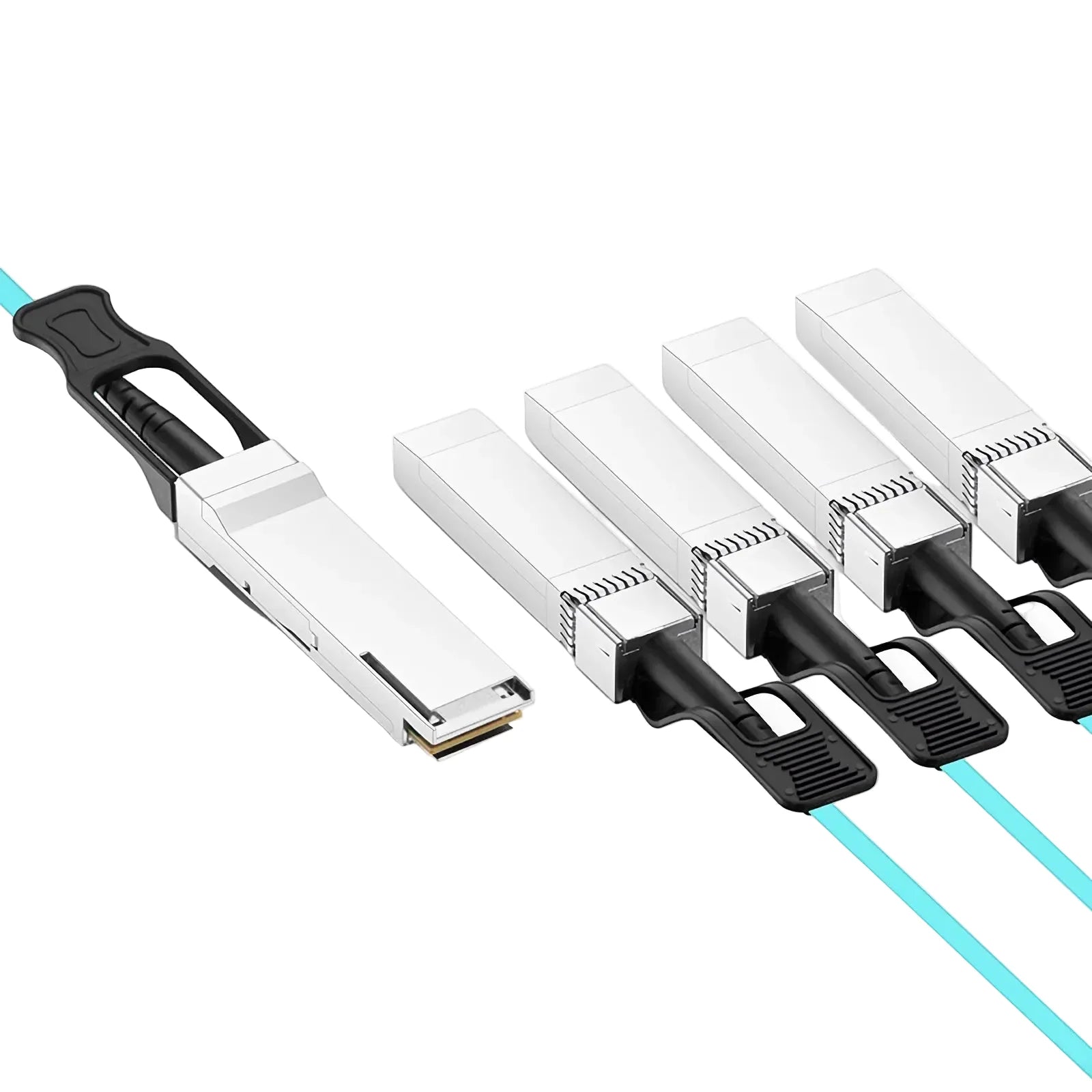 Câble optique actif breakout compatible 100G QSFP28 vers 4x 25G SFP28 pour connectivité Ethernet fibre haut débit dans les centres de données