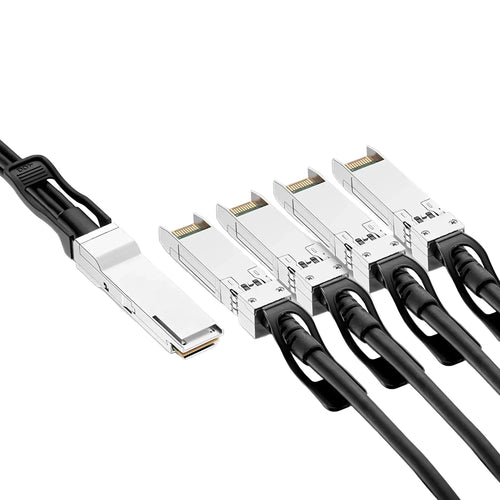 Câble cuivre à connexion directe passif breakout compatible 40G QSFP+ vers 4x 10G SFP+ pour connectivité Ethernet haut débit serveur et centre de données
