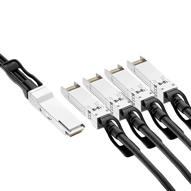 Câble cuivre à connexion directe passif breakout compatible 40G QSFP+ vers 4x 10G SFP+ pour connectivité Ethernet haut débit serveur et centre de données
