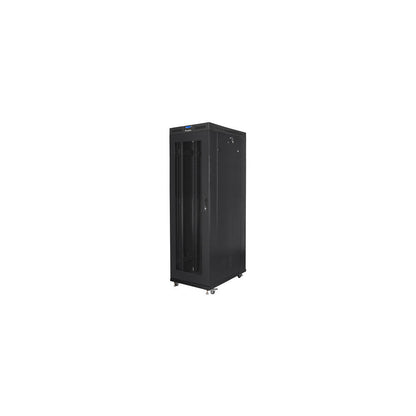 Baie serveur 42U 19 pouces 800 × 1200 noire sur pieds avec porte maillée perforée et écran LCD