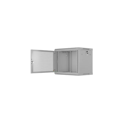 9U wandkast 19" met geperforeerde deur (flatpack) Grijs open