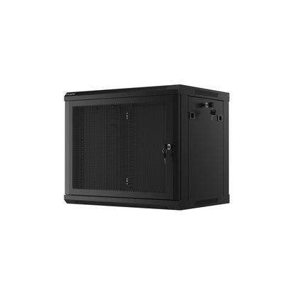 Armoire réseau murale 19 pouces 9U avec porte de ventilation perforée, boîtier serveur rack compact noir pour équipement IT et panneaux de brassage installation murale