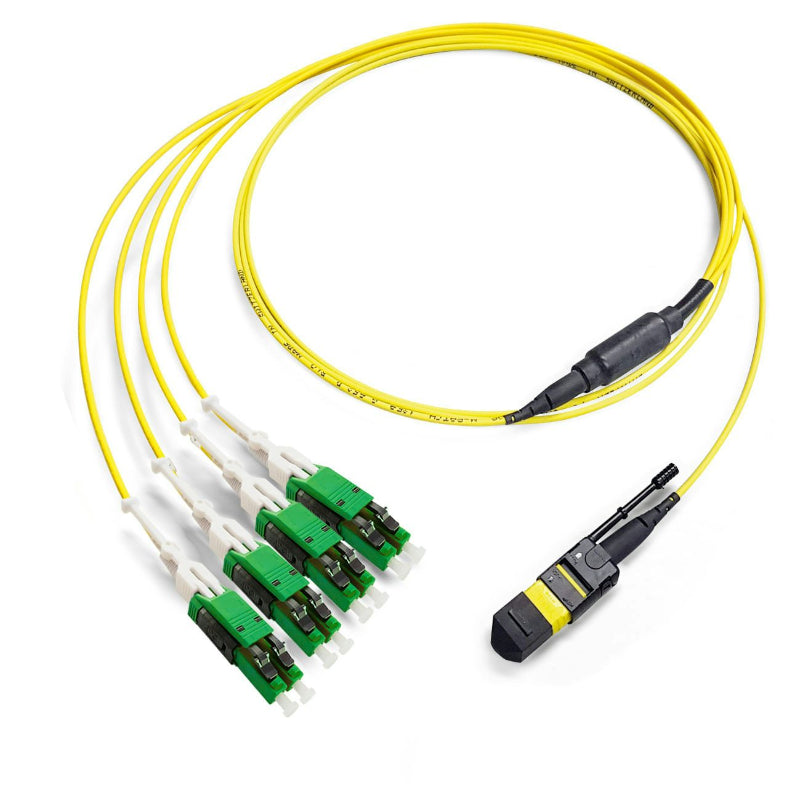 DCS câble fanout 1x MTP/APC-f 4x LC/DU/APC fibre optique E9/125 G.652.D BLO câble optique trunk datacenter connexion réseau disponible en 2,5m jaune