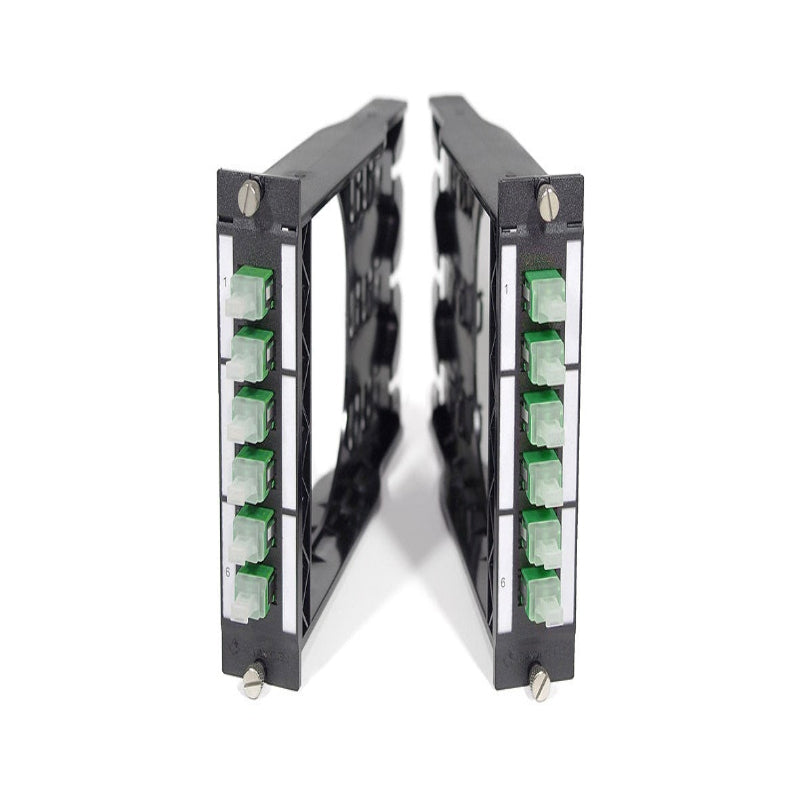 Module FO DCS 3U 7HP BO avec 6 adaptateurs LC duplex APC pour fibre monomode OS2 9/125, panneau de brassage datacenter haute densité