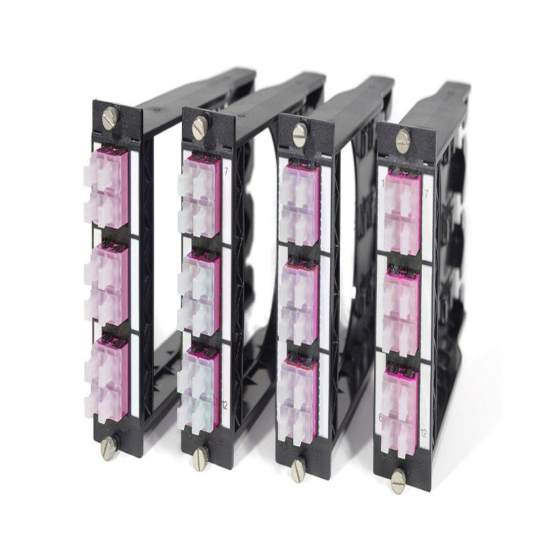 Module FO DCS 3U 7HP BO avec 6 adaptateurs LC quad pour fibre multimode OM4 50/125, panneau de brassage datacenter haute densité