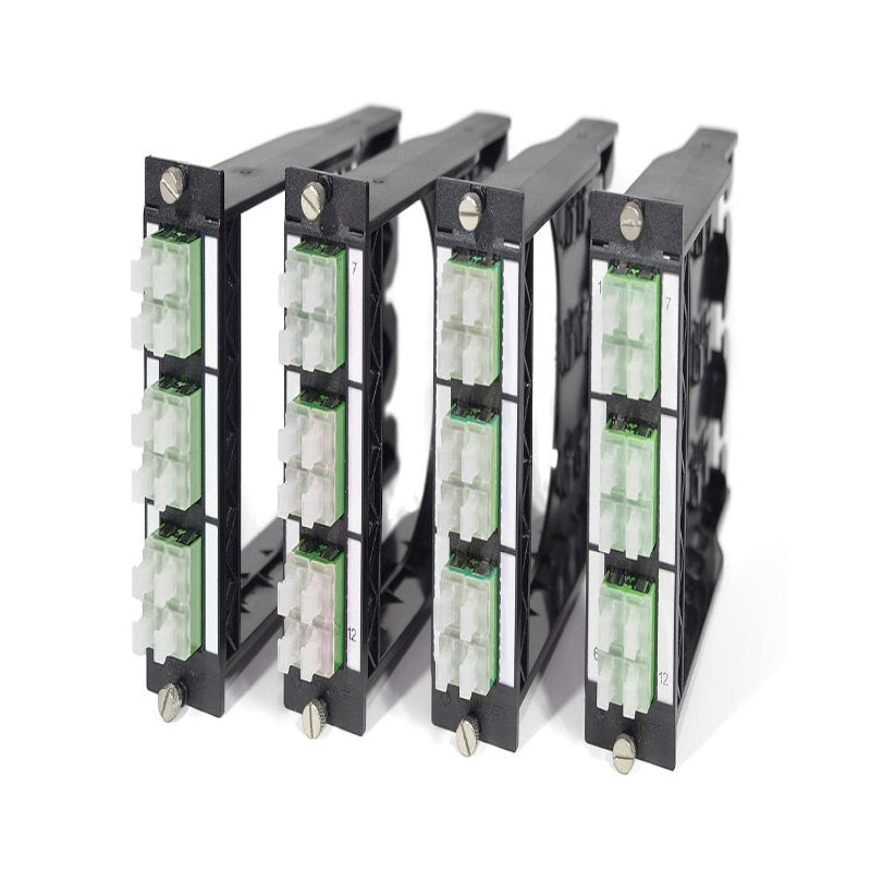 Module FO DCS 3U 7HP BO avec 6 adaptateurs LC quad APC pour fibre monomode OS2 9/125, panneau de brassage datacenter haute densité