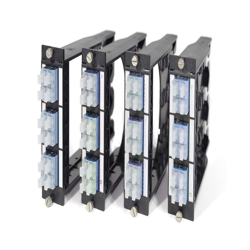 Module coulissant FO-DCS 3U/7HP BO, version PC, 6x LCQ, module monomode OS2, fibre OS2 9/125µm, adaptateurs LC quad PC, module fibre haute densité, module coulissant rackable, distribution monomode datacenter, module adaptateur LCQ, module breakout fibre optique, système fibre 3U, module de brassage 7HP OS2