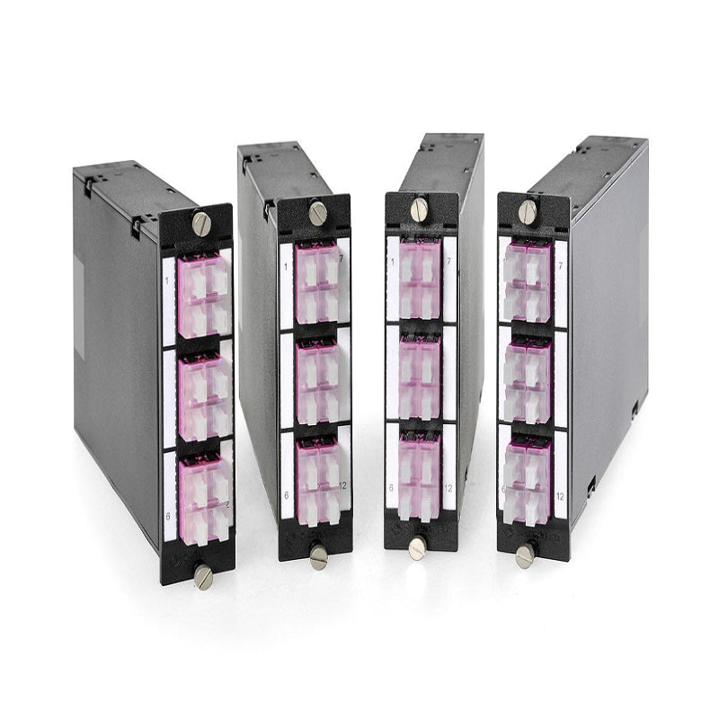 Module FO DCS 3U 7HP MTP avec 2 MTP vers 6 connecteurs LC quad pour fibre multimode OM4 50/125, panneau de brassage datacenter haute densité