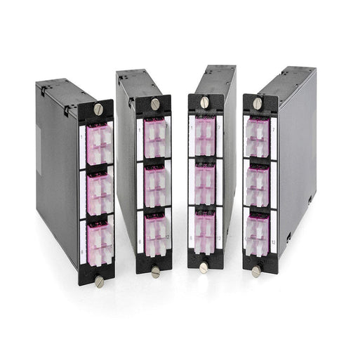 Module FO DCS 3U 7HP MTP avec 2 MTP vers 6 connecteurs LC quad pour fibre multimode OM4 50/125, panneau de brassage datacenter haute densité