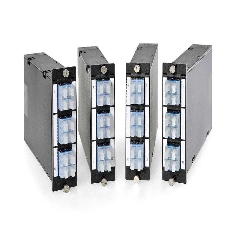 Module FO DCS 3U 7HP MTP avec 2 MTP vers 6 connecteurs LC quad pour fibre monomode OS2 9/125, panneau de brassage datacenter haute densité