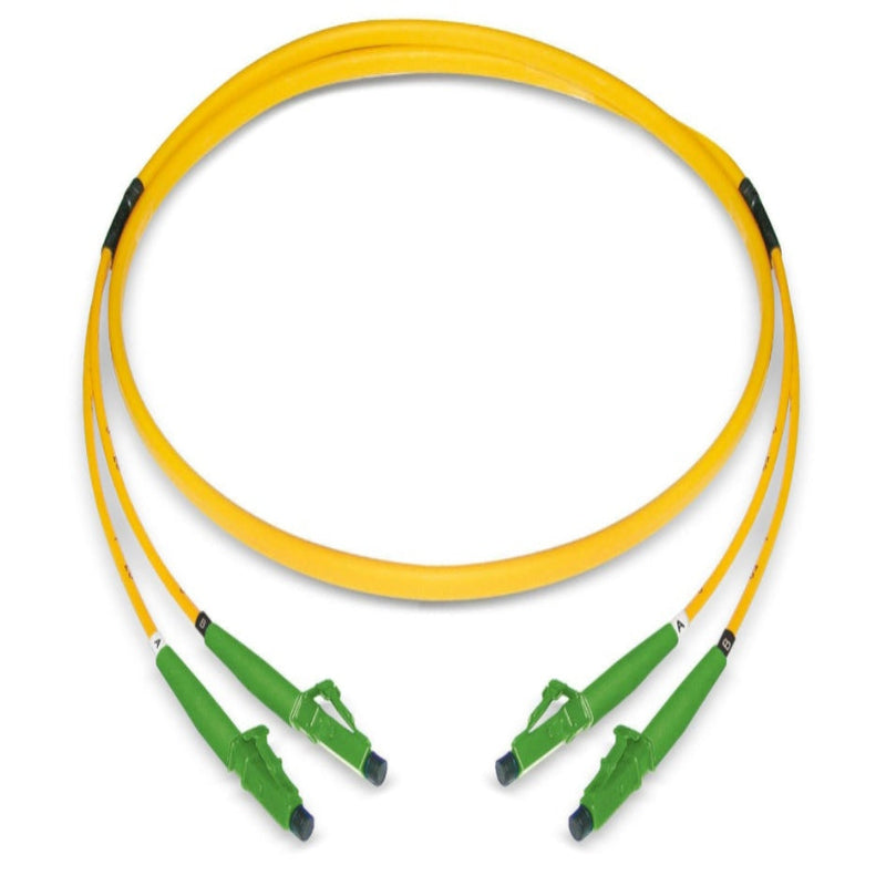 Cordon de brassage fibre optique duplex monomode LC/APC vers LC/APC OS2 jaune LSZH 9/125µm G.652.D BLO Datwyler pour télécoms et datacenters