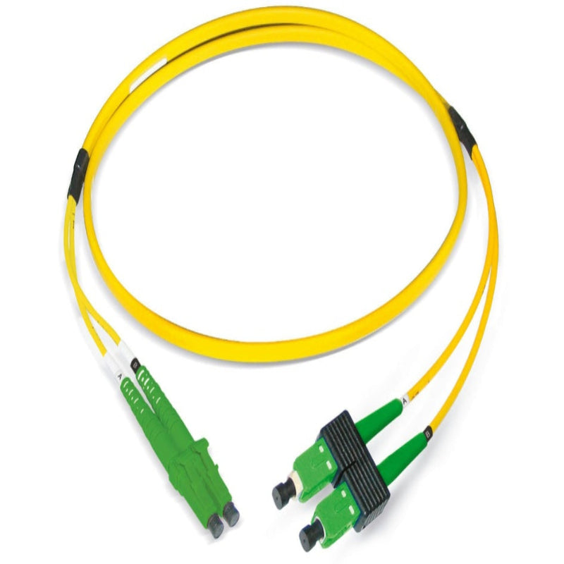 Cordon de brassage fibre optique duplex monomode LC/APC vers SC/APC OS2 jaune LSZH 9/125µm G.652.D Datwyler pour télécoms et datacenters