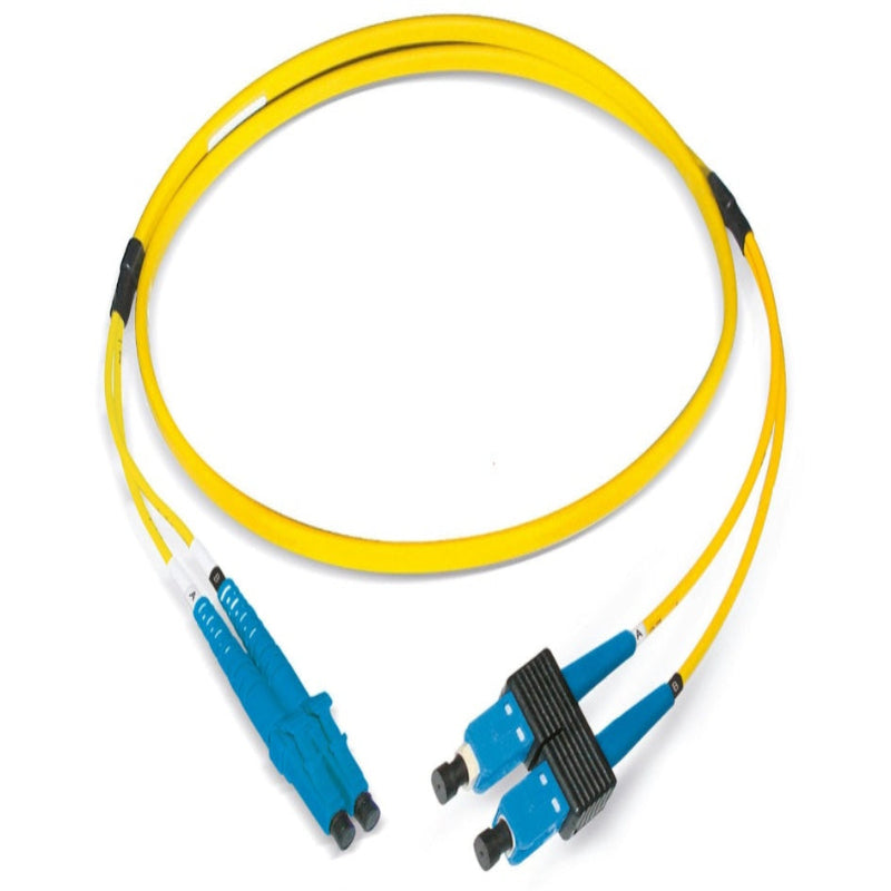 Cordon de brassage fibre optique duplex monomode LC/PC vers SC/PC OS2 jaune LSZH 9/125µm G.652.D BLO Datwyler pour télécoms et datacenters