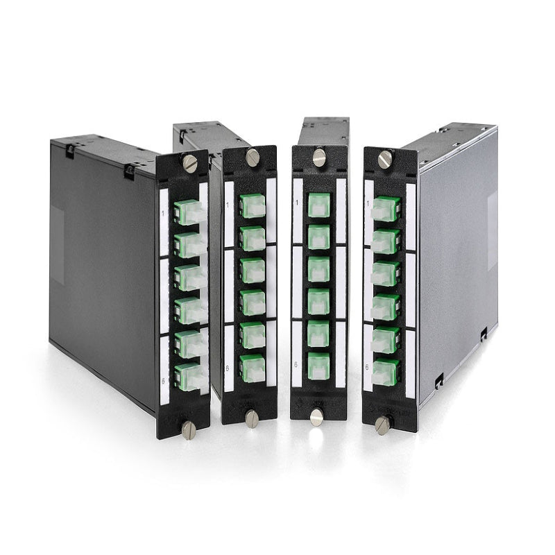 Module FO DCS 3U 7HP MTP avec 1 MTP vers 6 connecteurs LC duplex APC pour fibre monomode OS2 9/125, panneau de brassage datacenter haute densité