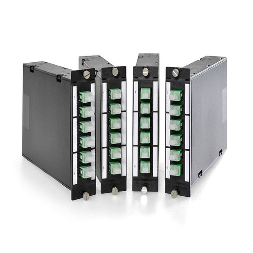 Module FO DCS 3U 7HP MTP avec 1 MTP vers 6 connecteurs LC duplex APC pour fibre monomode OS2 9/125, panneau de brassage datacenter haute densité