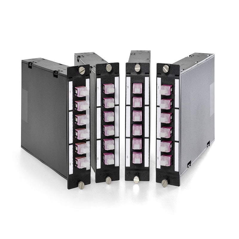 Module FO DCS 3U 7HP MTP avec 1 MTP vers 6 connecteurs LC duplex pour fibre multimode OM4 50/125, panneau de brassage datacenter haute densité