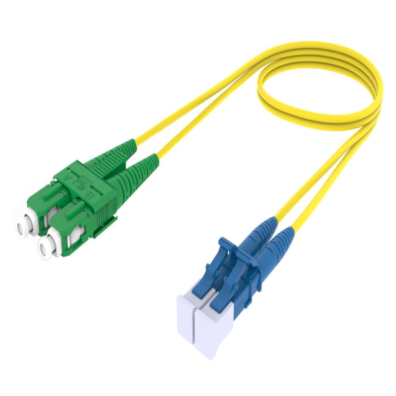 Cordon de brassage fibre optique duplex monomode LC/UPC vers SC/APC OS2 jaune LSZH TeraSPEED pour télécoms et datacenters