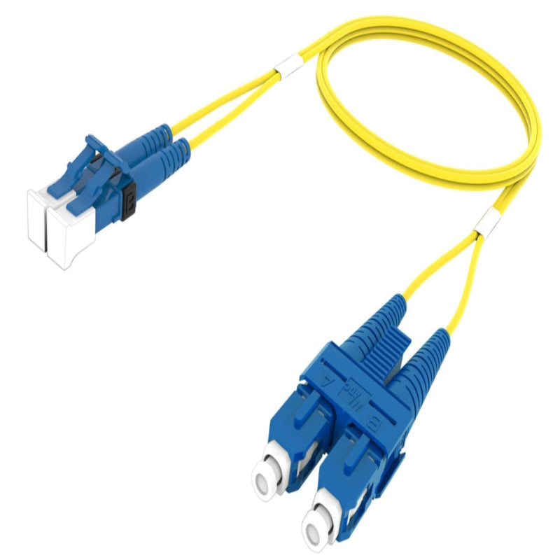 Cordon de brassage fibre optique duplex monomode LC/UPC vers SC/UPC OS2 jaune LSZH TeraSPEED pour télécoms et datacenters