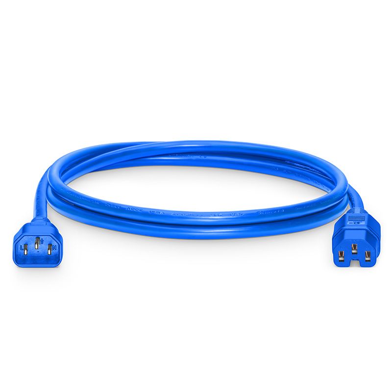 IEC C14 to IEC C15 14AWG 250V 15A power cord blue for rack PDU and data center power distribution