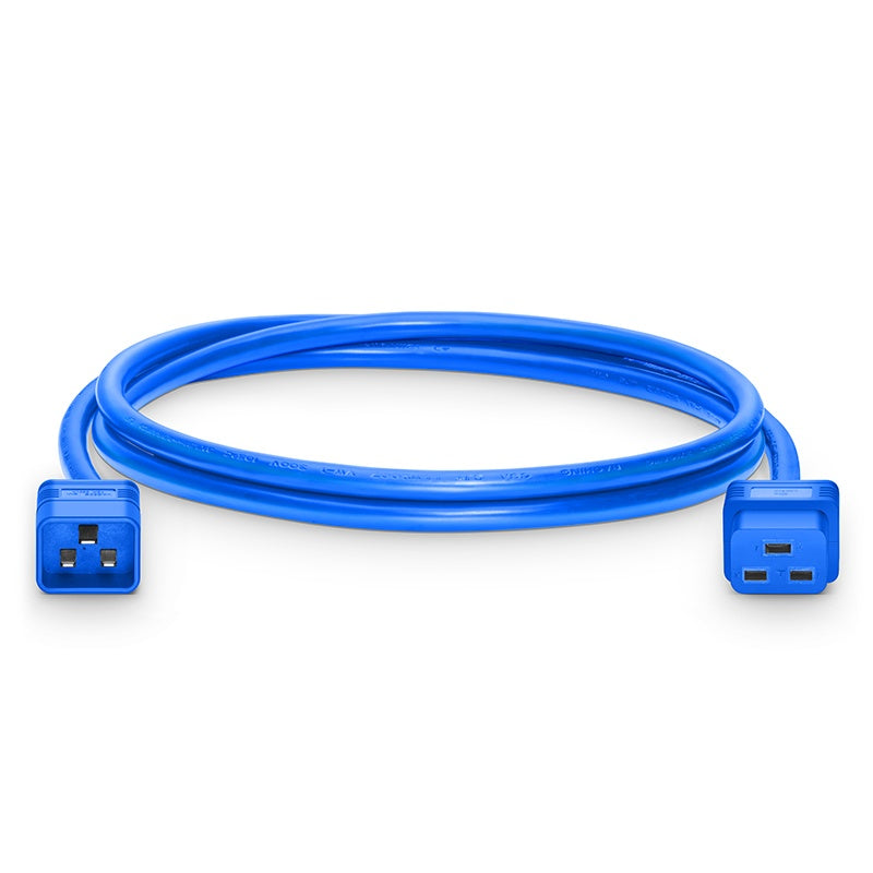 IEC C20 to IEC C19 12AWG 250V 20A power extension cable blue for PDU rack and data center power distribution