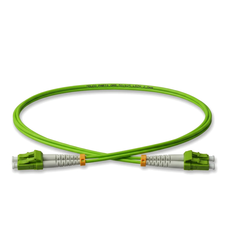 Jarretière fibre optique duplex OM5 LC/UPC vers LC/UPC Telco Parts avec gaine LSZH vert citron