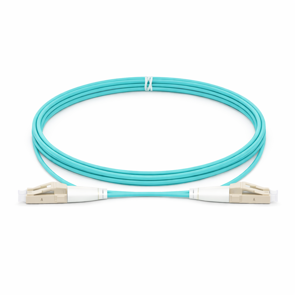 LC/UPC to LC/UPC OM4 multimode uniboot duplex fiber optic patch cable aqua LSZH 50/125µm LC LC patch cord for high speed data center connectivity
