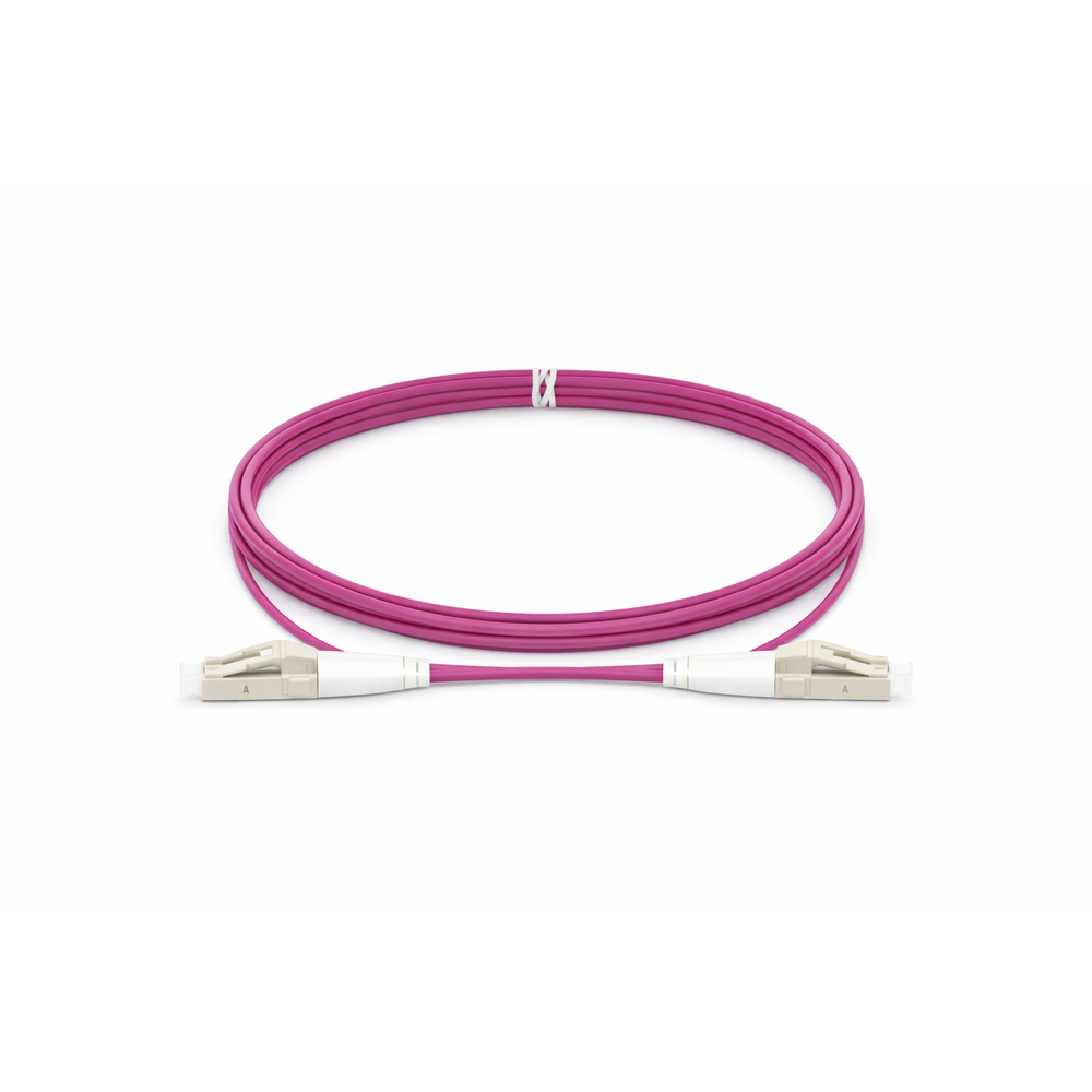 Jarretière fibre optique LC/UPC vers LC/UPC OM4 multimode uniboot duplex magenta LSZH 50/125µm pour connectivité haut débit centre de données