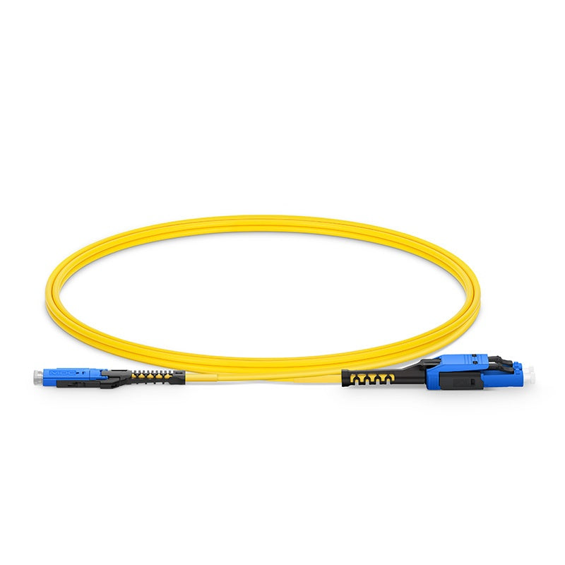 Jarretière fibre optique MDC UPC vers LC UPC OS2 monomode duplex jaune LSZH haute densité pour connectivité centre de données 200G et 400G