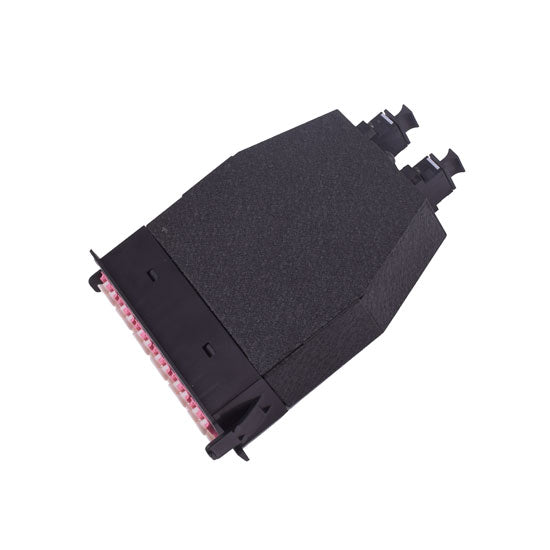 Cassette MPO 24 fibres OM4 avec connecteur MPO mâle faible perte vers dérivation 24 LC, 12 adaptateurs LC duplex pour panneaux de brassage fibre multimode haute densité de centres de données et systèmes rackmount