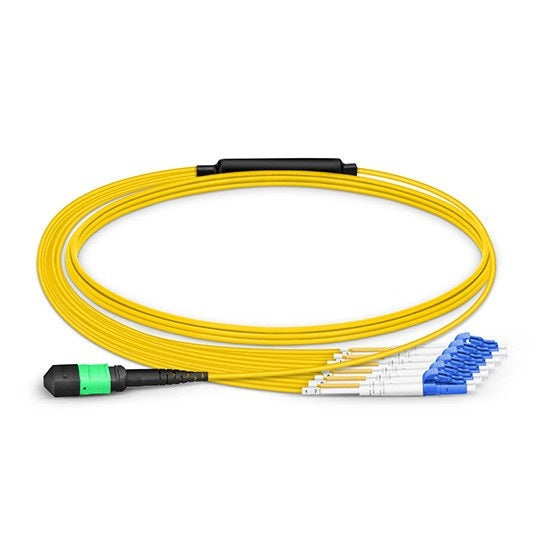 Câble de dérivation fibre optique MTP-12 femelle vers 6x LC duplex OS2 monomode jaune LSZH 12 fibres cordon MTP vers LC pour connectivité haute densité en centre de données