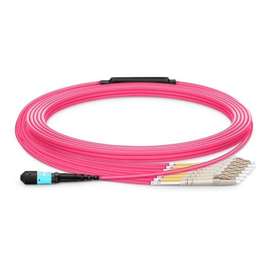 Câble de dérivation fibre optique MTP-24 femelle vers 12x LC duplex OM4 multimode magenta LSZH 50/125 elite 24 fibres cordon MTP vers LC pour connectivité haute densité en centre de données