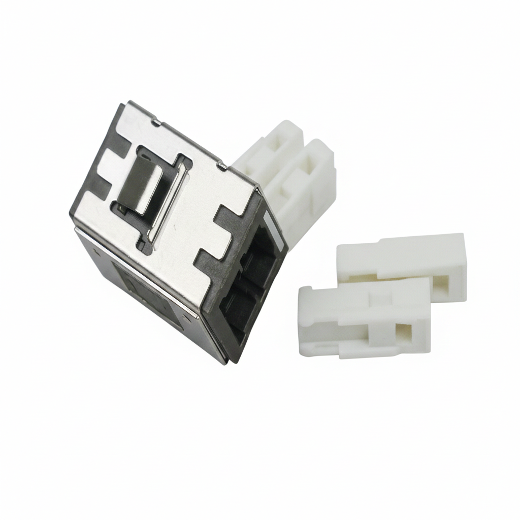 Adaptateur fibre optique MU vers MU duplex avec manchon céramique pour connexions fibre monomode et multimode en centre de données et panneaux de brassage