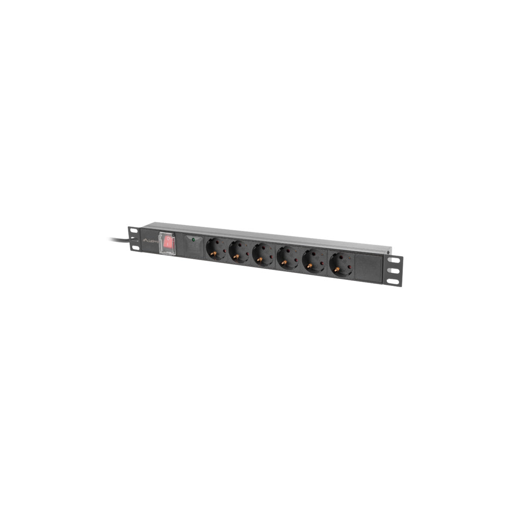 PDU rackmount 19 pouces 1U 16A avec 6 prises Schuko et câble d'alimentation de 2 mètres pour racks serveur et armoires réseau IT