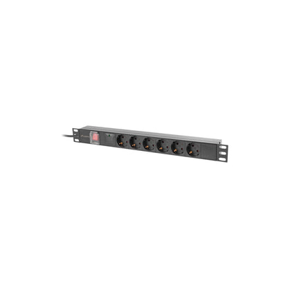 PDU rackmount 19 pouces 1U 16A avec 6 prises Schuko et câble d'alimentation de 2 mètres pour racks serveur et armoires réseau IT