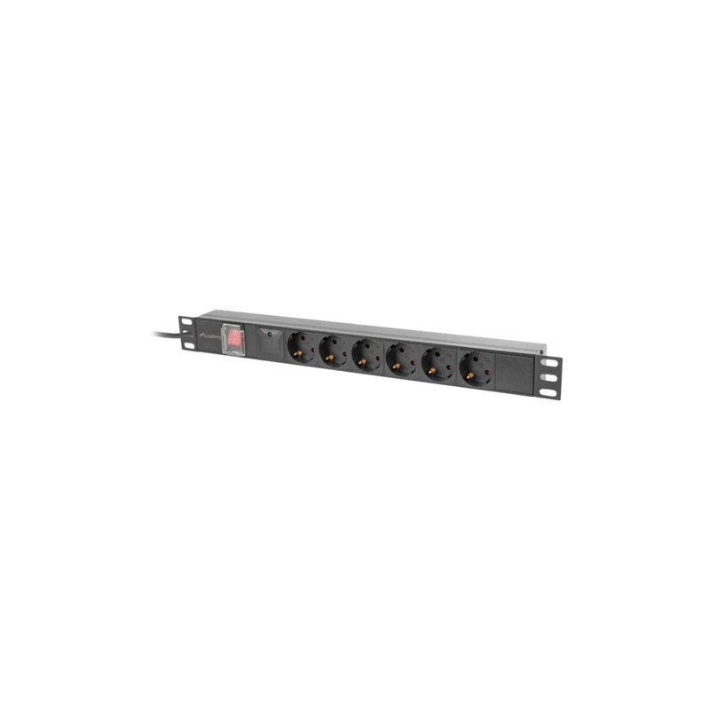 PDU rackmount 19 pouces 1U 16A avec 6 prises Schuko et câble d'alimentation de 2 mètres pour racks serveur et armoires réseau IT