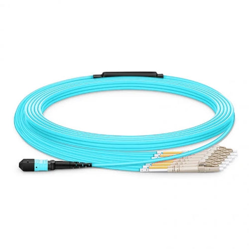 Câble de dérivation fibre optique MTP-24 femelle vers 12x LC duplex OM4 multimode aqua LSZH 50/125 elite 24 fibres cordon MTP vers LC pour connectivité haute densité en centre de données
