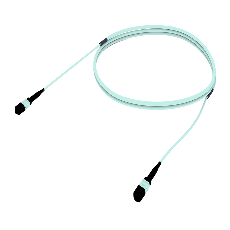 Câble trunk fibre optique MPO-12 OM4 multimode Ultra Low Loss aqua LSZH LazrSPEED 550 pré-terminé MPO sans broches datacenter haute densité